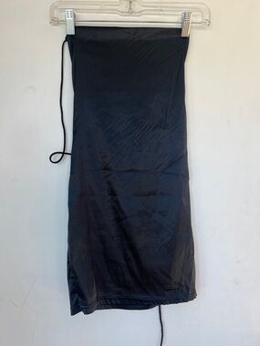 Black Satin Midi Slip Dress Lace Up Back